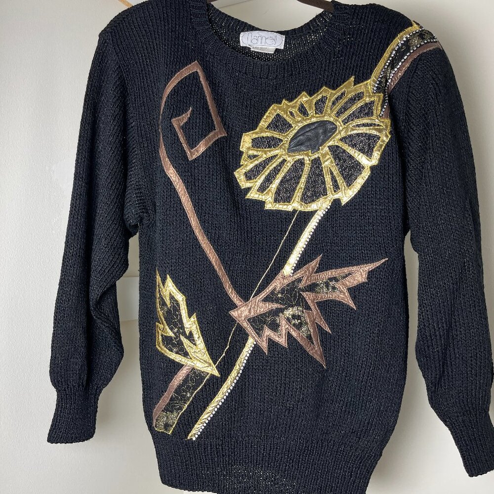 Nannel Vintage 80's Black and Gold Floral Sweater